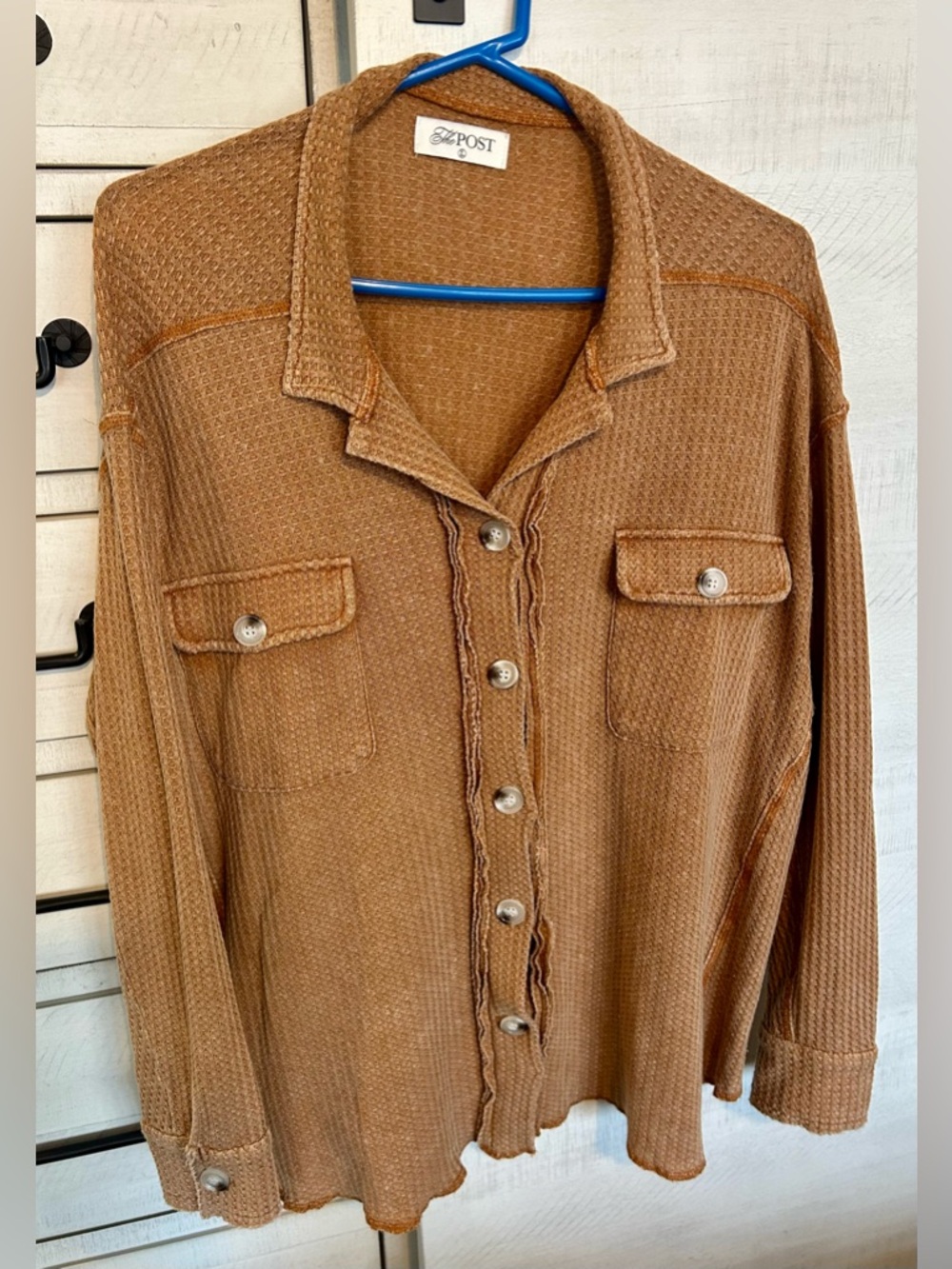 The Post Women's Brown Waffle Button-Down Shirt
